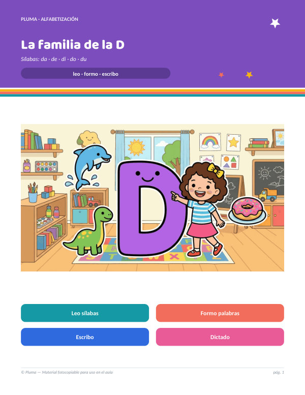 Vista previa: Sílabas de la familia de la D: da, de, di, do, du
