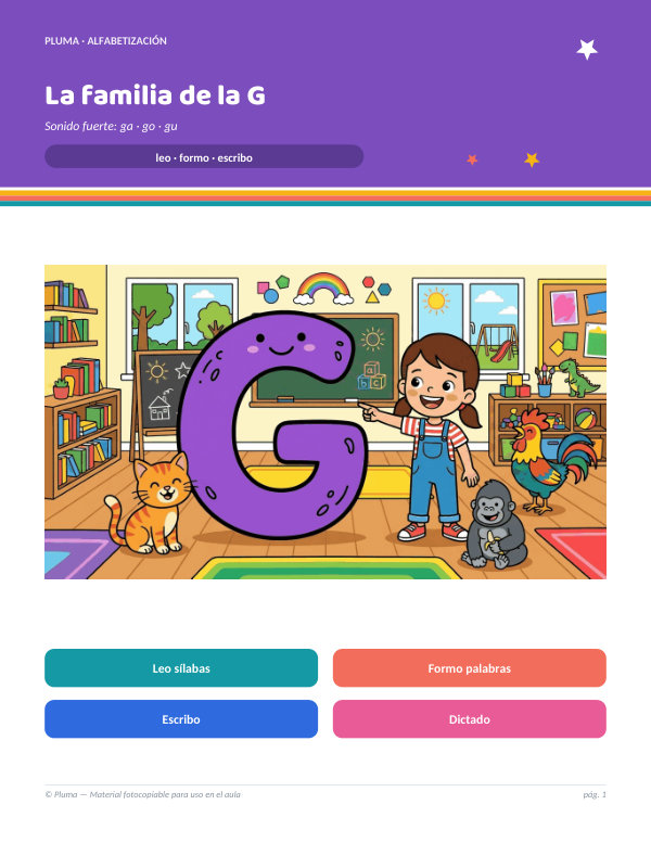 Vista previa: La familia de la G: sonido fuerte ga, go, gu