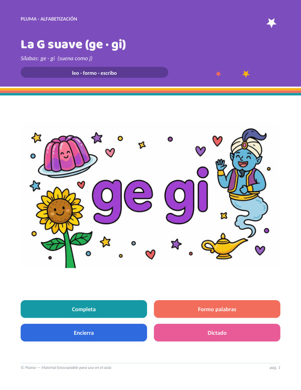 Vista previa: La G suave: sílabas ge y gi