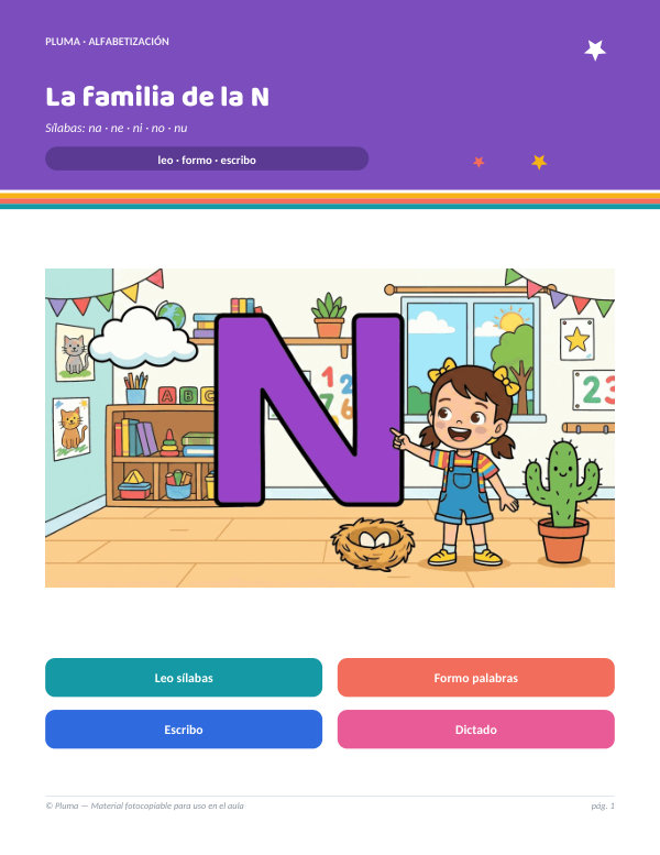 Vista previa: Sílabas de la familia de la N: na, ne, ni, no, nu