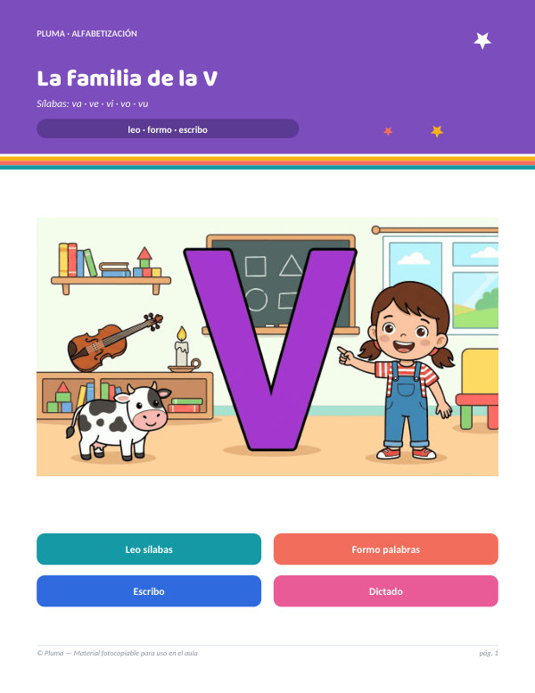 Vista previa: La familia de la V: va, ve, vi, vo, vu