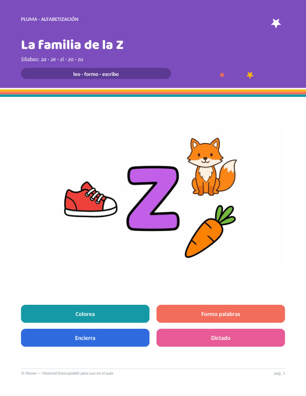 Vista previa: La familia de la Z: za, ze, zi, zo, zu