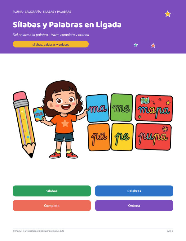 Vista previa: Caligrafía: Sílabas y Palabras en Ligada