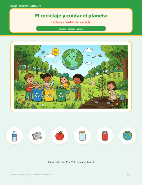 Vista previa: El reciclaje y cuidar el planeta: reduce, reutiliza, recicla