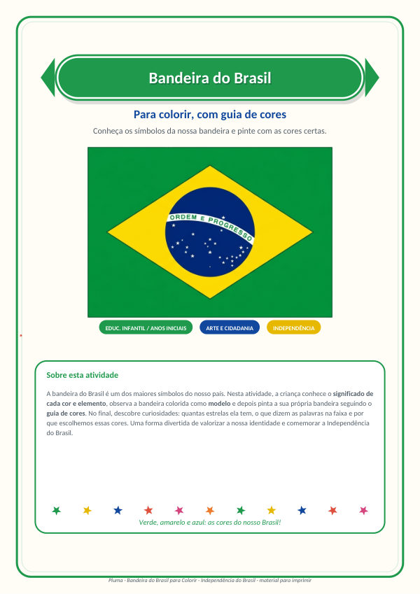 Bandeira do Brasil para Colorir (com modelo e guia de cores)