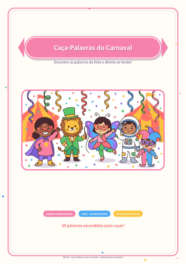 Caça-Palavras do Carnaval (com gabarito)