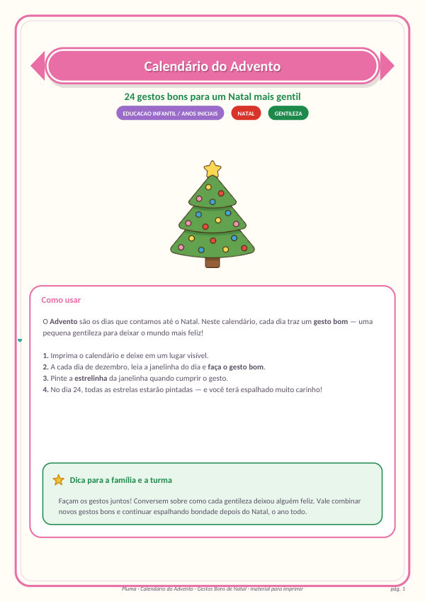 Calendário do Advento: 24 Gestos Bons (para pintar)