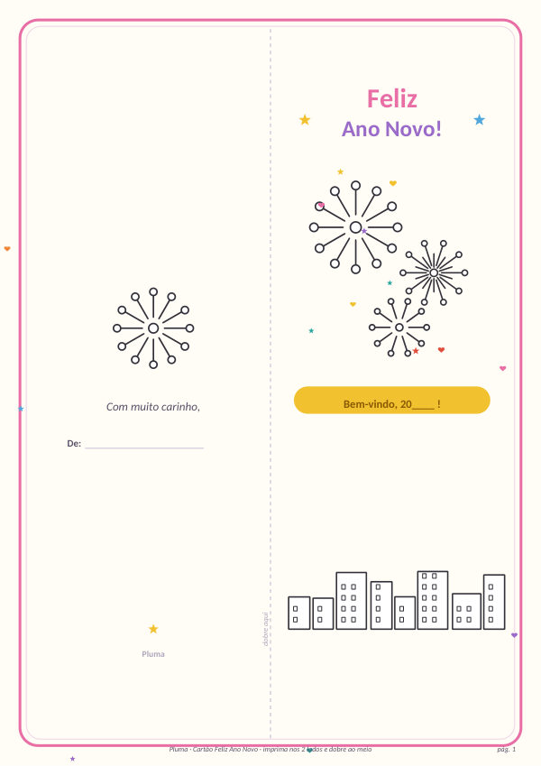 Cartão de Feliz Ano Novo (para colorir e dobrar)