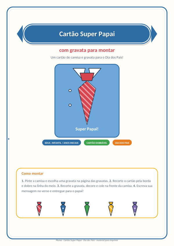 Cartão Super Papai com Gravata (dobrável para montar)