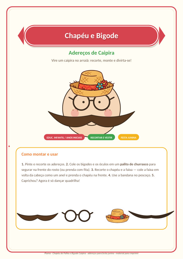 Chapéu e Bigode Caipira (adereços para recortar e vestir)