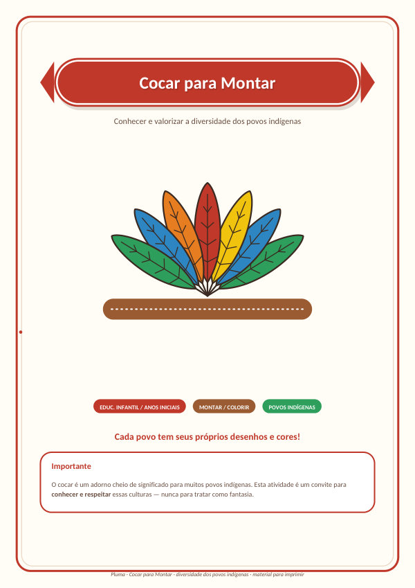 Cocar Indígena para Montar e Colorir