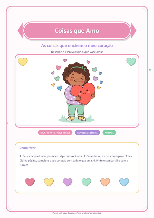 Coisas que Amo (atividade de expressão e escrita)
