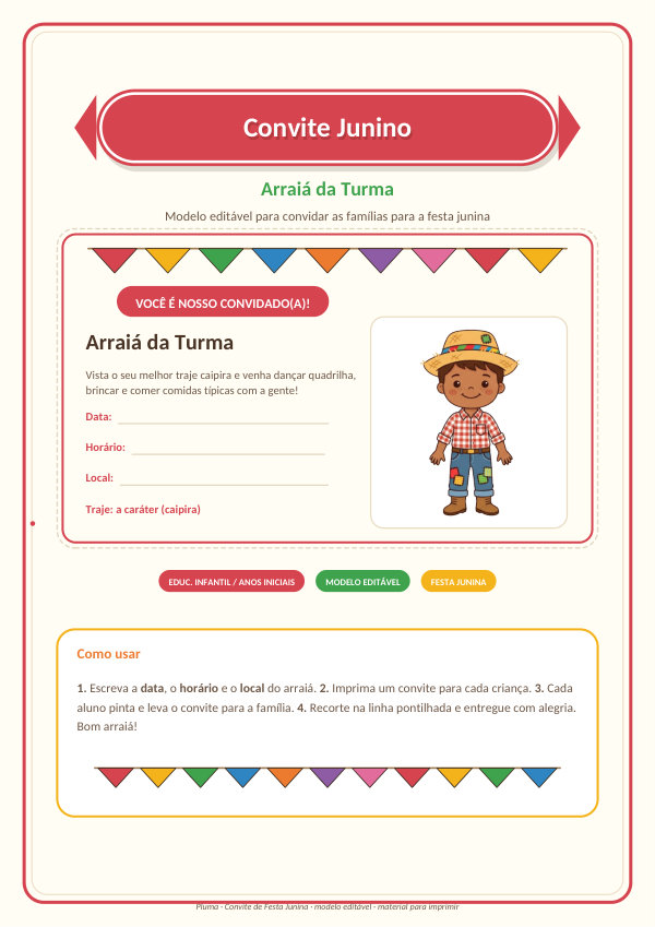 Convite de Festa Junina (modelo editável para preencher)