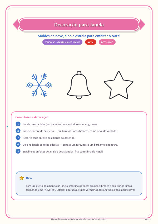 Decoração de Janela de Natal (floco, sino e estrela)