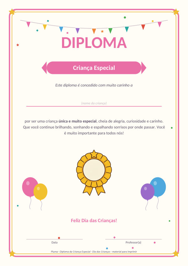 Diploma da Criança Especial (folha inteira e 2 por página)