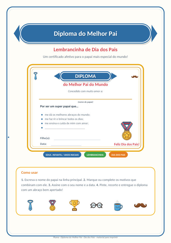 Diploma do Melhor Pai do Mundo (com medalha e troféu)