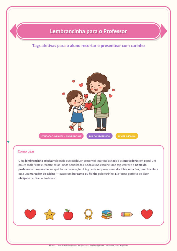Lembrancinha para o Professor (tags e marcadores de página)