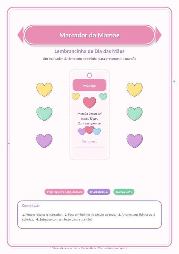 Marcador de Livro da Mamãe (4 modelos + para colorir)