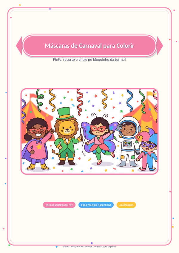 Máscaras de Carnaval para Colorir (4 modelos)