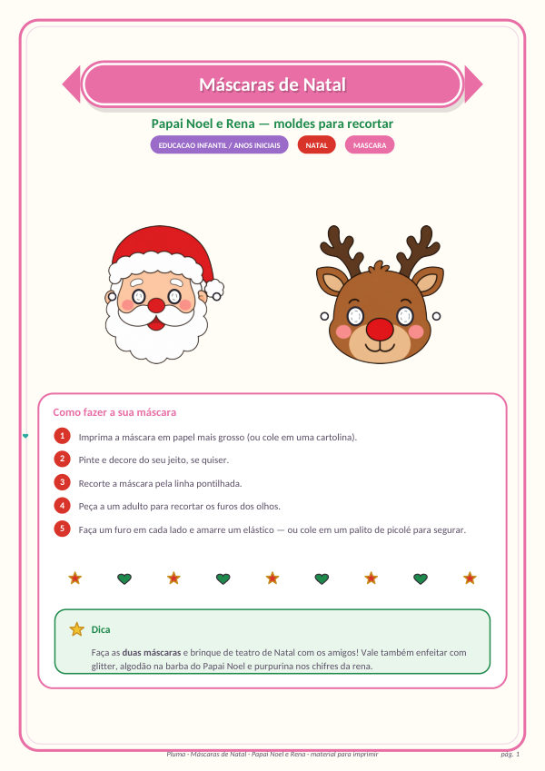 Máscaras de Natal: Papai Noel e Rena (moldes para recortar)