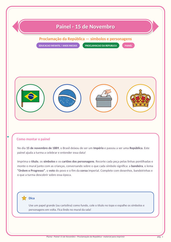 Painel 15 de Novembro (símbolos e personagens para recortar)