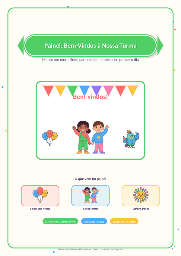 Painel Bem-Vindos à Nossa Turma (cartaz, letreiro e balões)
