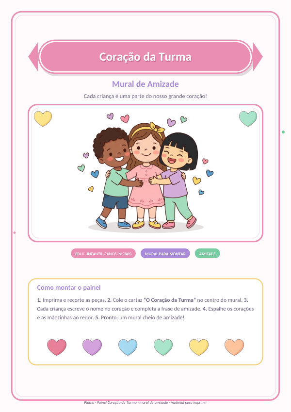 Painel Coração da Turma (mural de amizade para montar)