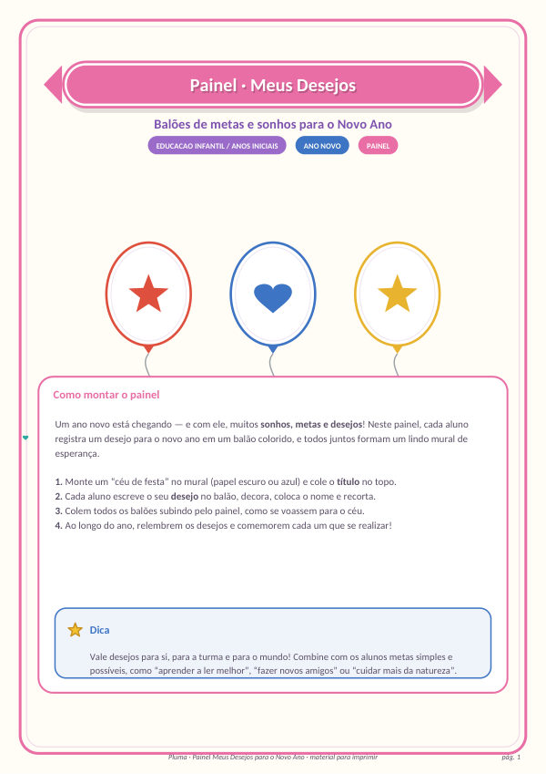 Painel Meus Desejos para o Novo Ano (balões para recortar)