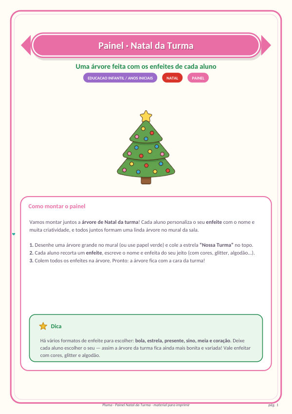Painel Natal da Turma (árvore com o enfeite de cada aluno)