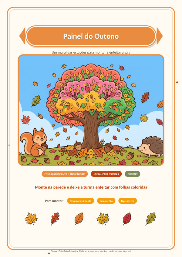 Painel de Outono para Montar (com folhas para colorir)