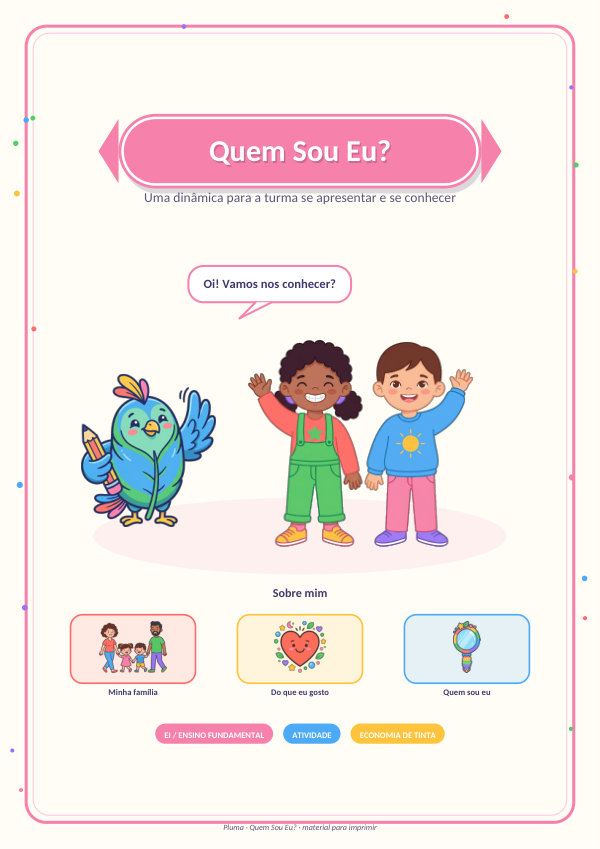 Quem Sou Eu? (ficha de apresentação + crachás)