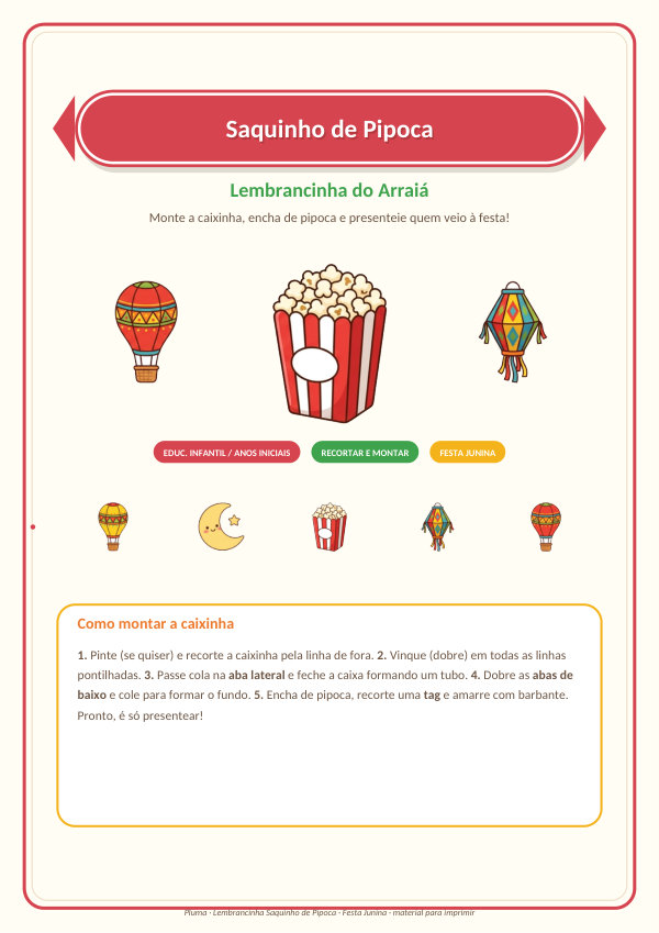 Saquinho de Pipoca do Arraiá (lembrancinha para montar)