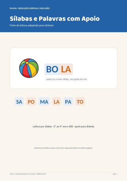Prévia: Sílabas e Palavras com Apoio: Leitura Adaptada para Dislexia