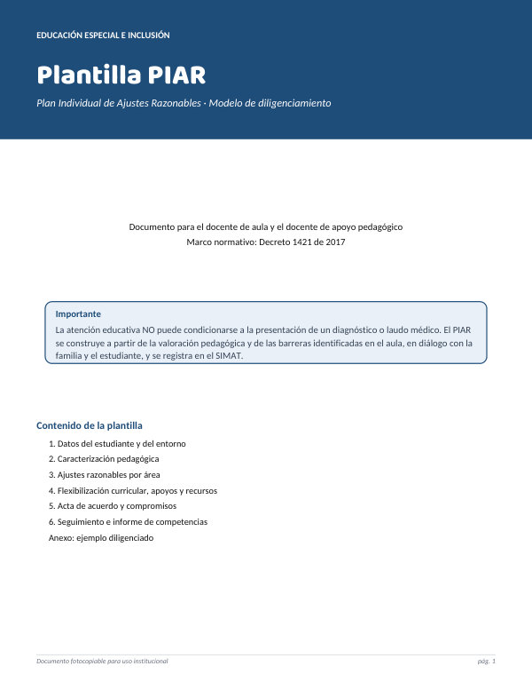 Vista previa: Plantilla PIAR — Plan Individual de Ajustes Razonables