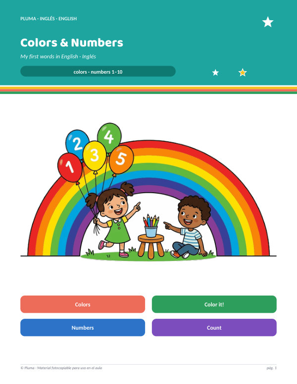 Vista previa: Colores y Números en Inglés (1 al 10)