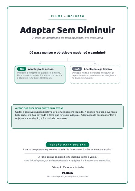 Prévia: Adaptar Sem Diminuir: Ficha de Adaptação de Atividades
