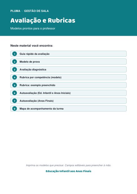 Prévia: Avaliação e Rubricas: modelos prontos