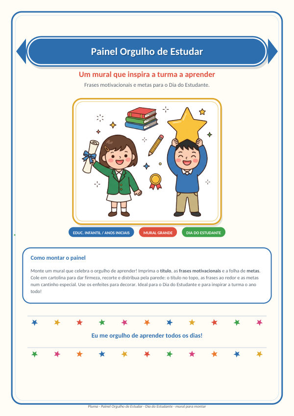 Prévia: Painel Orgulho de Estudar (mural grande com frases e metas)