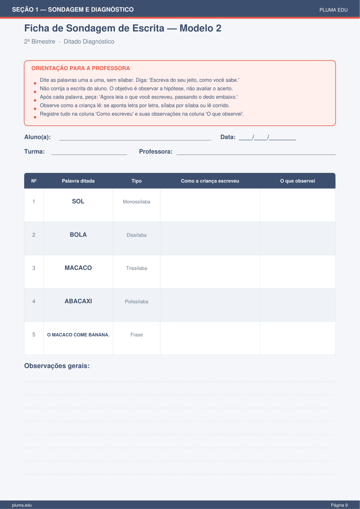 Sondagem de escrita — 4 modelos