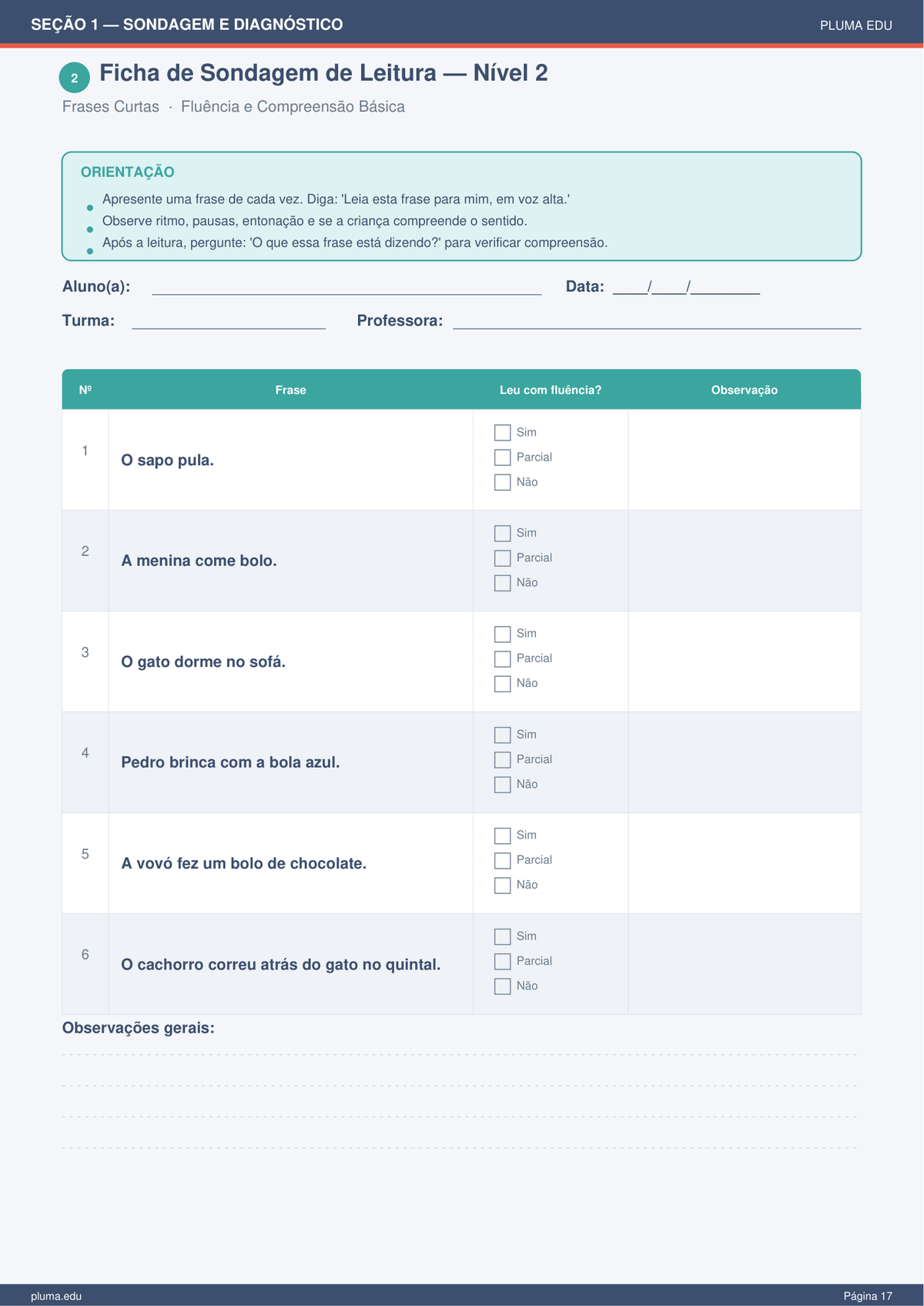 Sondagem de leitura — 3 níveis