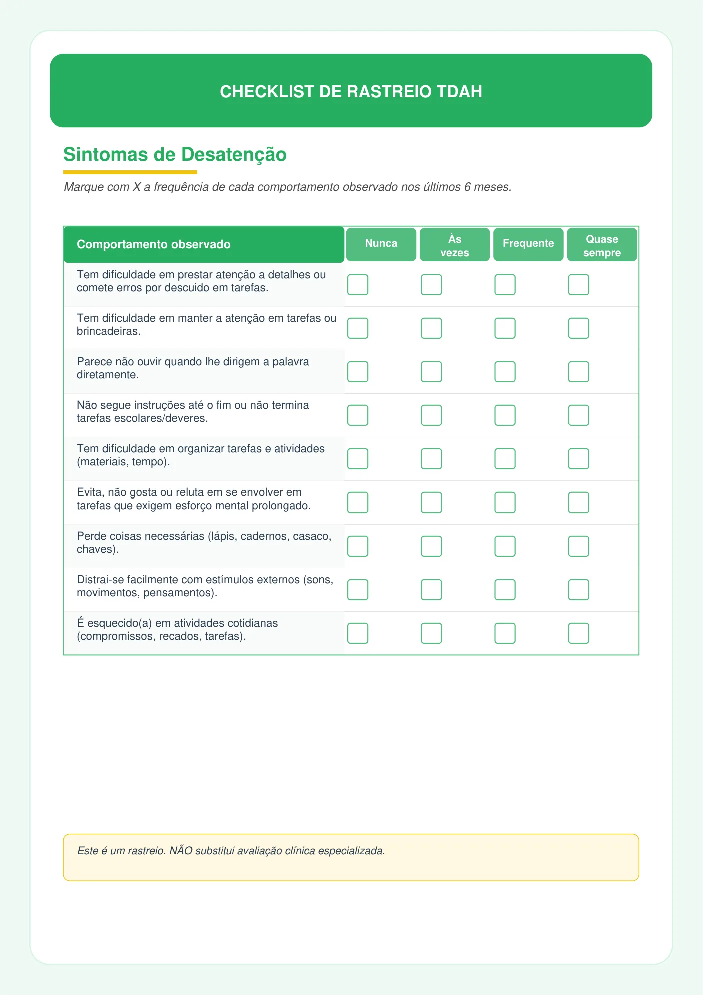 Checklist rastreio